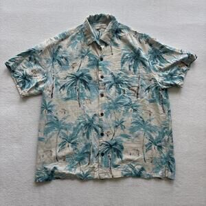 Caribbean Men XL Hawaiian‎ Shirt Camp Aloha Blue Palm Trees Short Sleeve